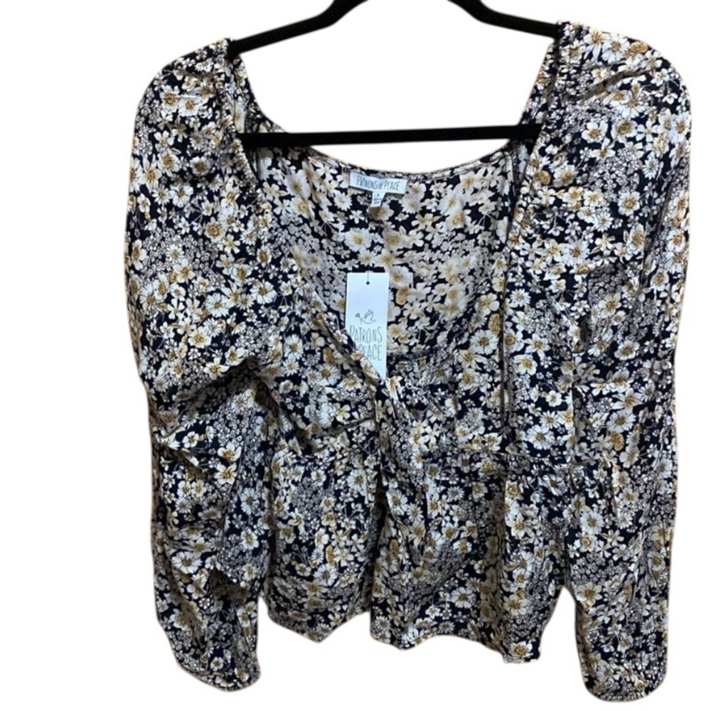 Patrons of Peace Floral Crop Top Small Brown